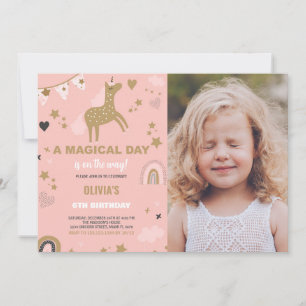 Golden Unicorn Anniversaire Invitations avec photo