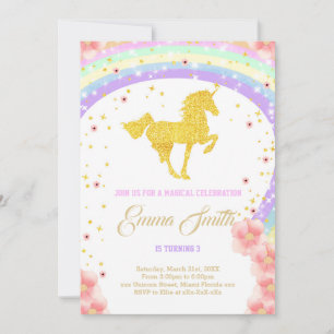 Golden unicorn birthday invitation