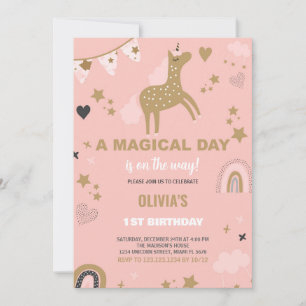 Golden Unicorn Birthday Invitations