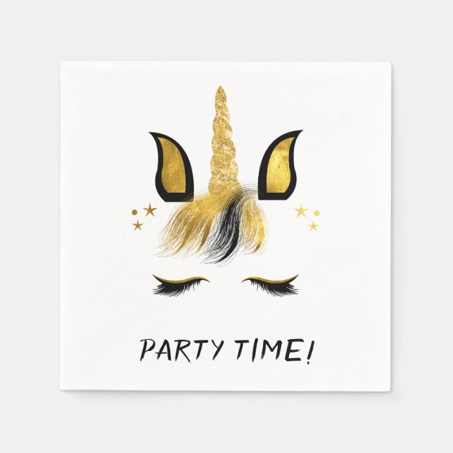 Golden Unicorn Customizable Party Time Napkin (Front)