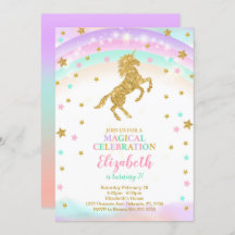 Golden Unicorn invitation avec Parties scintillant