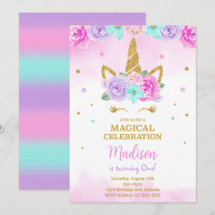 Golden Unicorn Invitation d'anniversaire
