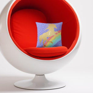 Golden Unicorn over Pastel Rainbow Custom Colour Throw Pillow