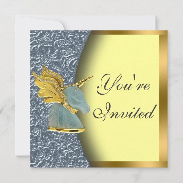 Golden Unicorn Party Invitation (Front)