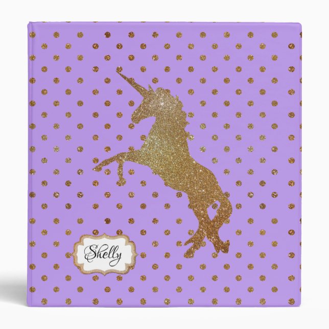Golden Unicorn Purple scrapbook binder (Front)