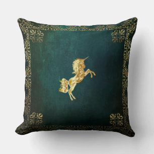 Golden Unicorn Stance Luxury Fantasy Decorative Throw Pillow