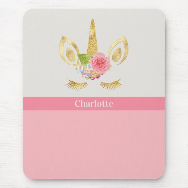 Golden Unicorn With Pink Trim Personalized Mouse Pad (Front)