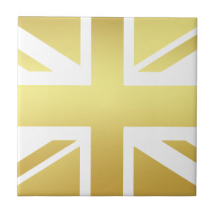 Golden Union Jack British Flag Ceramic Tile