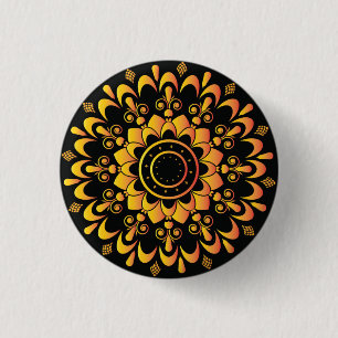 Golden Unique Mandala Design 1 Inch Round Button
