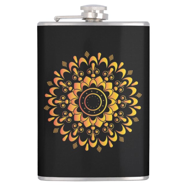 Golden Unique Mandala Design-95747 Hip Flask (Front)
