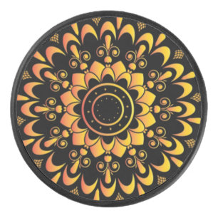 Golden Unique Mandala Design-95747 Hockey Puck