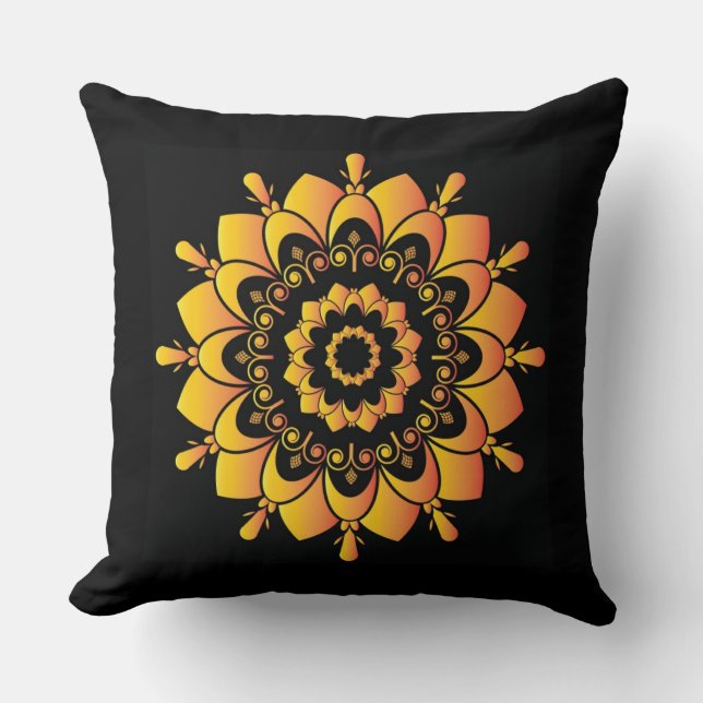 Golden Unique Mandala Design  Throw Pillow (Front)