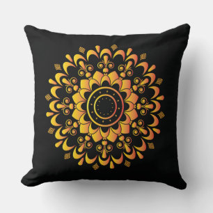 Golden Unique Mandala Design  Throw Pillow