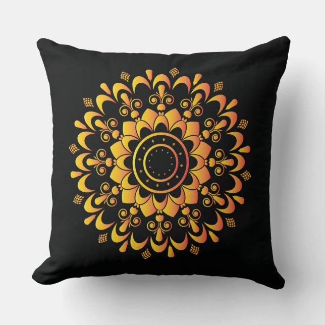 Golden Unique Mandala Design  Throw Pillow (Front)