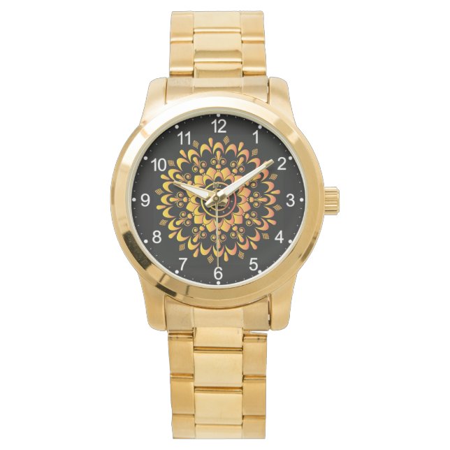 Golden Unique Mandala Design  Watch (Front)