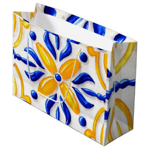 Golden Valencia Blossom Blue and Amber Floral Large Gift Bag