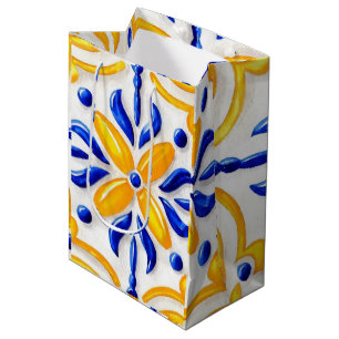 Golden Valencia Blossom Blue and Amber Floral  Medium Gift Bag