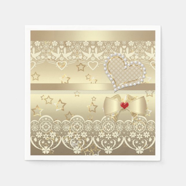 Golden Valentines Day Wedding illustration heart l Napkin (Front)