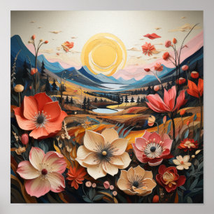 Golden Valley Blossoms: Dreamlike Nature Art Poster