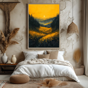 Golden Valley Sunset in Monochrome Yellow Poster