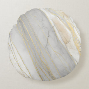 Golden Veined Carrara Marble Texture Round Pillow