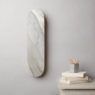 Golden Veined Carrara Marble Texture Skateboard