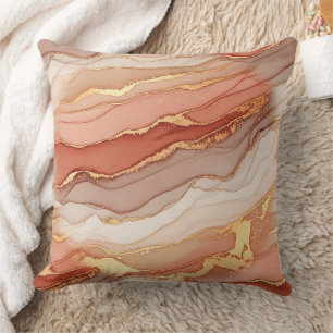 Golden Veined Sienna Marble Luxury Art Throw Pillow