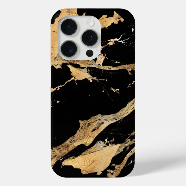 Golden Veins on Black Marble–Abstract Luxe Texture Case-Mate iPhone Case (Back)