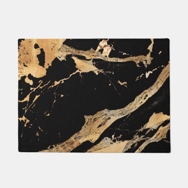 Golden Veins on Black Marble–Abstract Luxe Texture Doormat (Front)