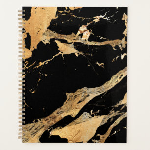 Golden Veins on Black Marble–Abstract Luxe Texture Planner