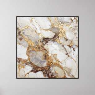 Golden Veins on White & Beige Marble Abstract Art Canvas Print