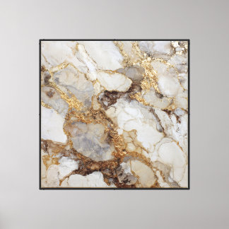 Golden Veins on White & Beige Marble Abstract Art Canvas Print