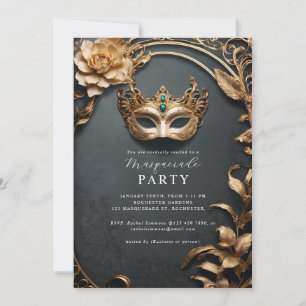 Golden venetian mask masquerade ball invitation