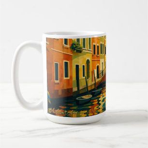 Golden Venice Canal Bridge Sunset Illustration Coffee Mug