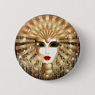 Golden Venice Carnival Party Mask 2 Inch Round Button