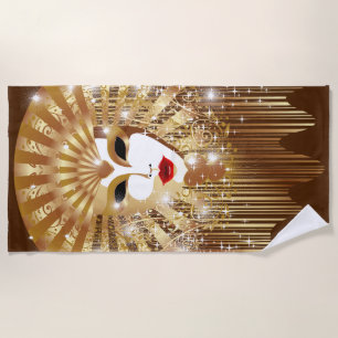 Golden Venice Carnival Party Mask Beach Towel