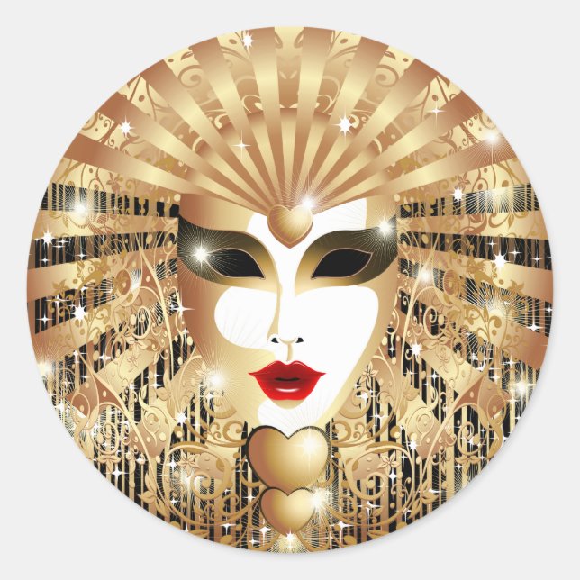 Golden Venice Carnival Party Mask Classic Round Sticker (Front)