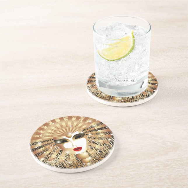 Golden Venice Carnival Party Mask Coaster (Side)