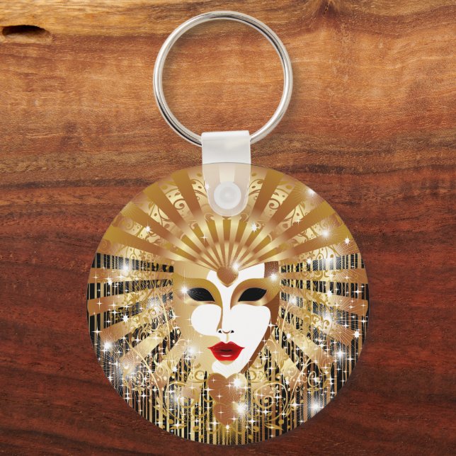 Golden Venice Carnival Party Mask Keychain (Front)