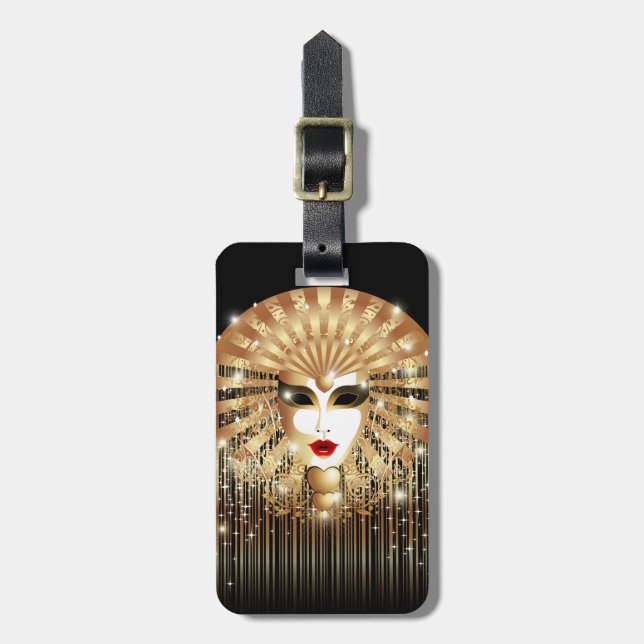 Golden Venice Carnival Party Mask Luggage Tag (Front Vertical)