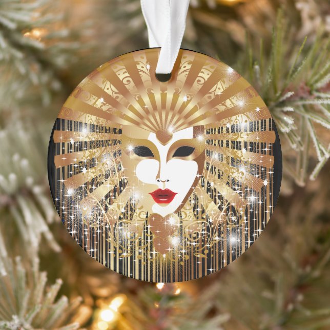 Golden Venice Carnival Party Mask Ornament (Tree)