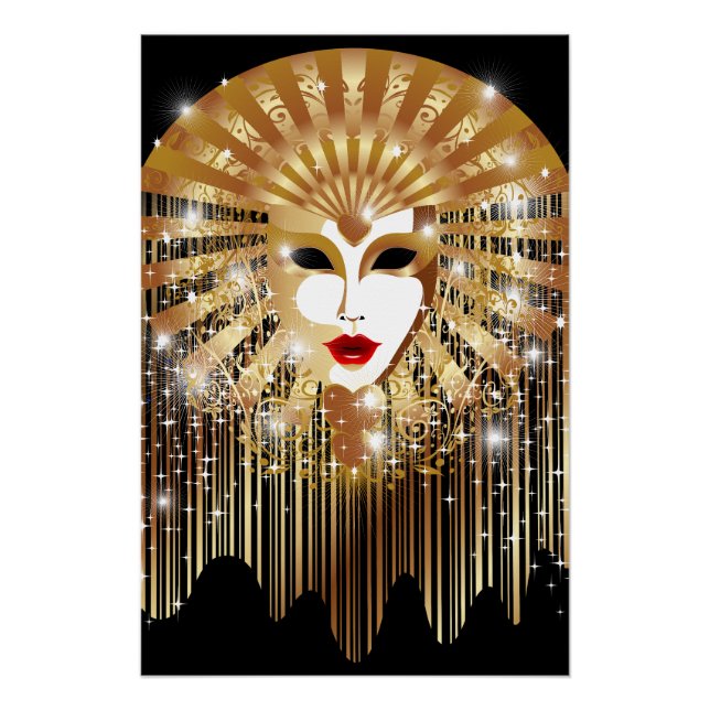 Golden Venice Carnival Party Mask Poster (Front)