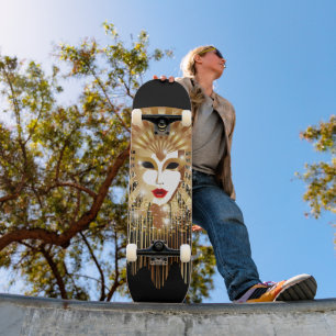 Golden Venice Carnival Party Mask Skateboard