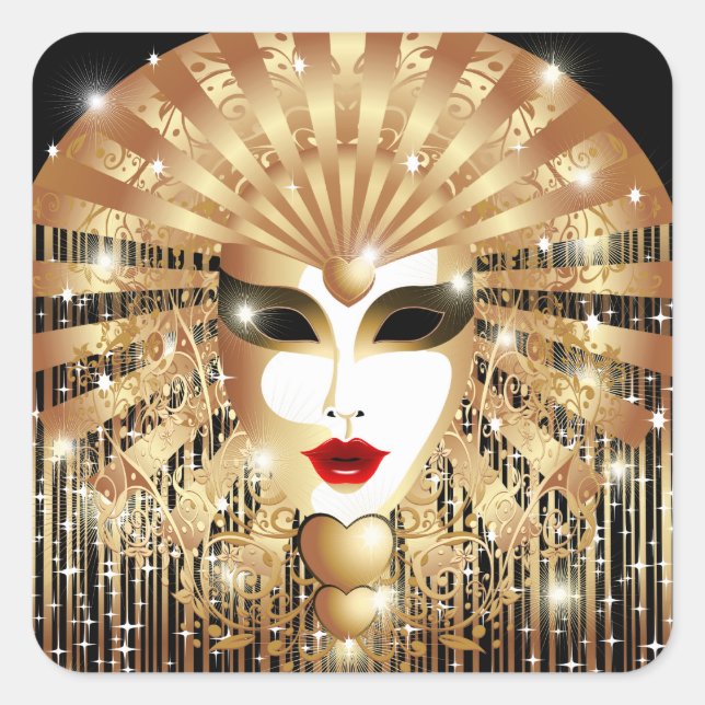 Golden Venice Carnival Party Mask Square Sticker (Front)