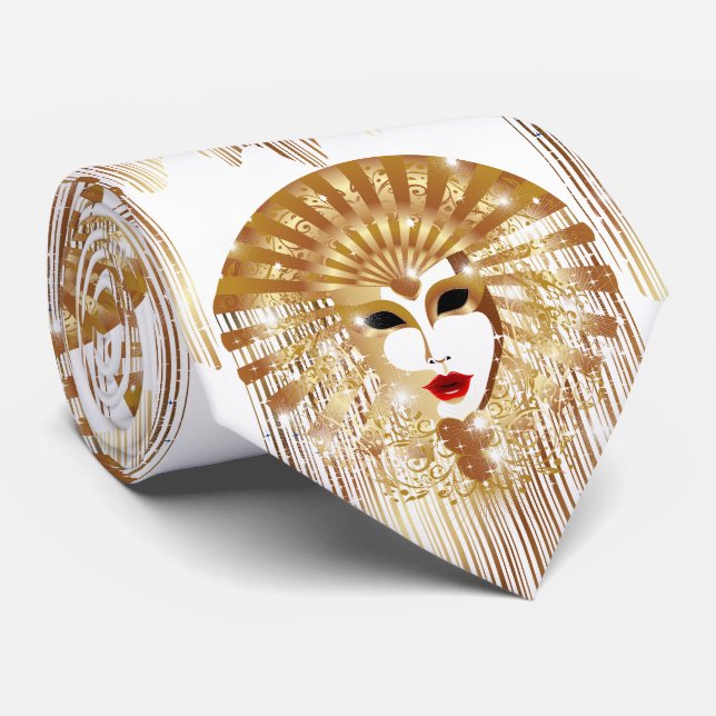 Golden Venice Carnival Party Mask Tie (Rolled)