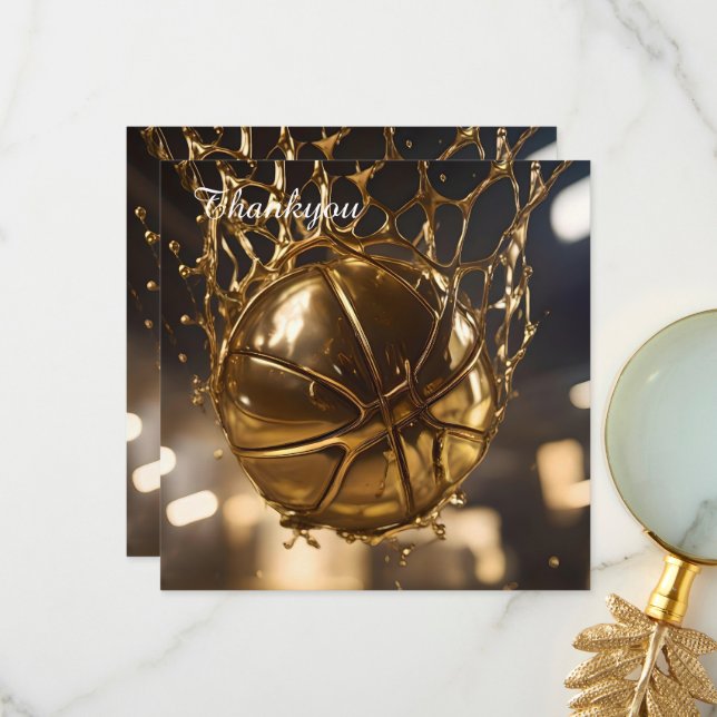 "Golden Victory: Netball Caught in a Gleaming Net" Thank You Card (Front/Back In Situ)