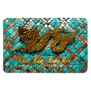 Golden Vietnamese Dragon Year 2024 Mosaic RecPM Magnet