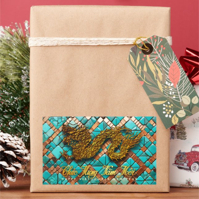 Golden Vietnamese Dragon Year 2024 Mosaic RecS Sticker (Holiday)