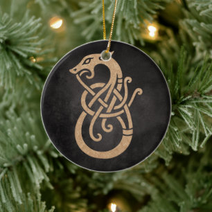 Golden Viking Serpent Knot Symbol Ceramic Ornament