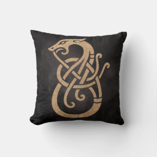 Golden Viking Serpent Knot Symbol Throw Pillow